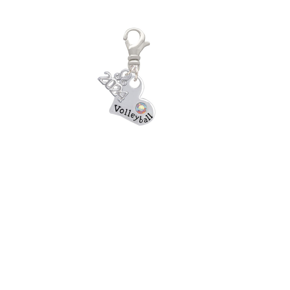 Delight Jewelry Heart with Volleyball and AB Crystal Clip on Charm with Year 2024 Image 2