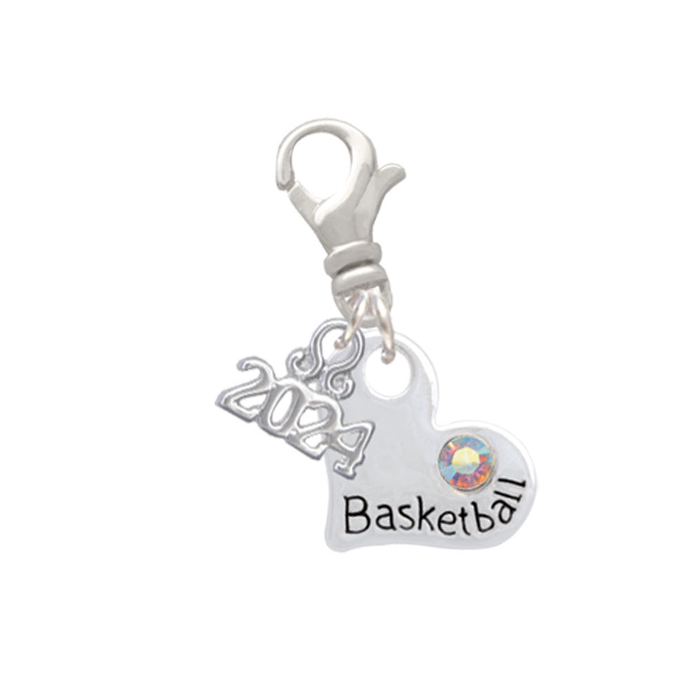 Delight Jewelry Heart with Basketball and AB Crystal Clip on Charm with Year 2024 Image 1