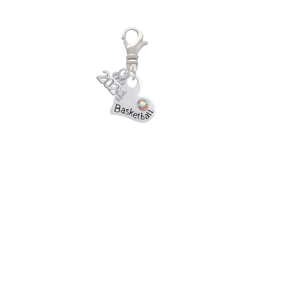 Delight Jewelry Heart with Basketball and AB Crystal Clip on Charm with Year 2024 Image 2
