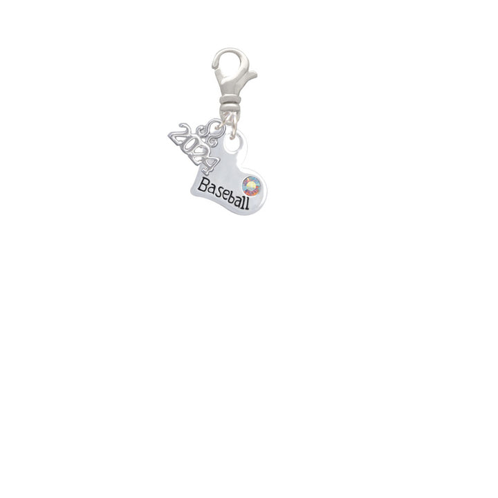 Delight Jewelry Heart with Baseball and AB Crystal Clip on Charm with Year 2024 Image 2