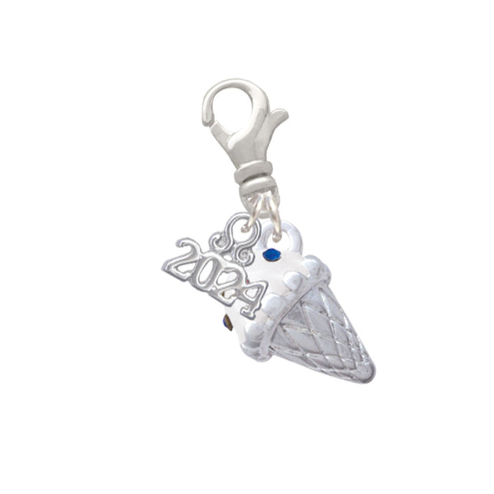 Delight Jewelry 3-D Vanilla Ice Cream Cone with Crystal Sprinkles Clip on Charm with Year 2024 Image 1