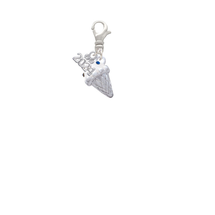 Delight Jewelry 3-D Vanilla Ice Cream Cone with Crystal Sprinkles Clip on Charm with Year 2024 Image 2