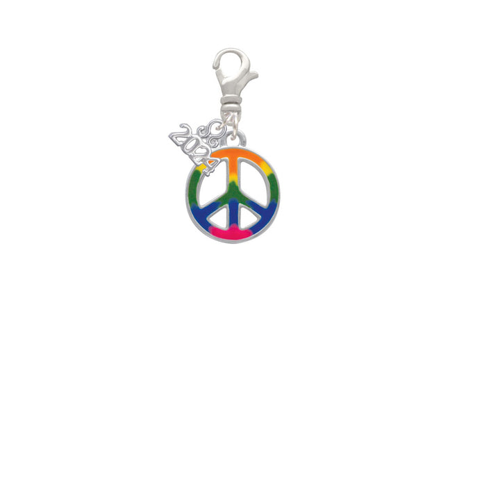 Delight Jewelry Silvertone Large Rainbow Colored Peace Sign Clip on Charm with Year 2024 Image 2