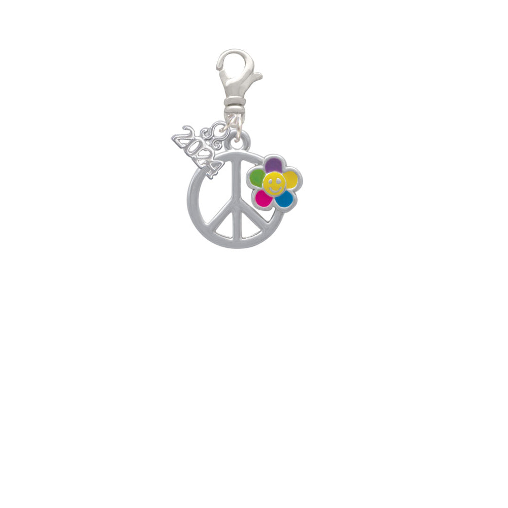 Delight Jewelry Silvertone Large Multicolored Daisy on Peace Sign Clip on Charm with Year 2024 Image 2