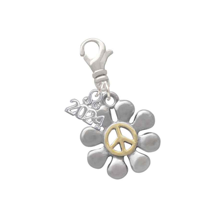 Delight Jewelry Two-tone Large Daisy with Peace Sign Clip on Charm with Year 2024 Image 1