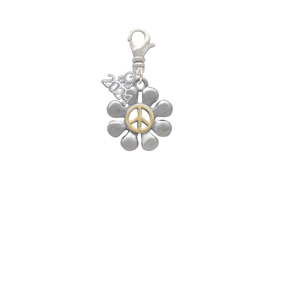 Delight Jewelry Two-tone Large Daisy with Peace Sign Clip on Charm with Year 2024 Image 2