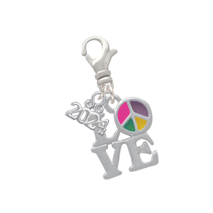 Delight Jewelry Silvertone Love with Multicolored Peace Sign Clip on Charm with Year 2024 Image 1