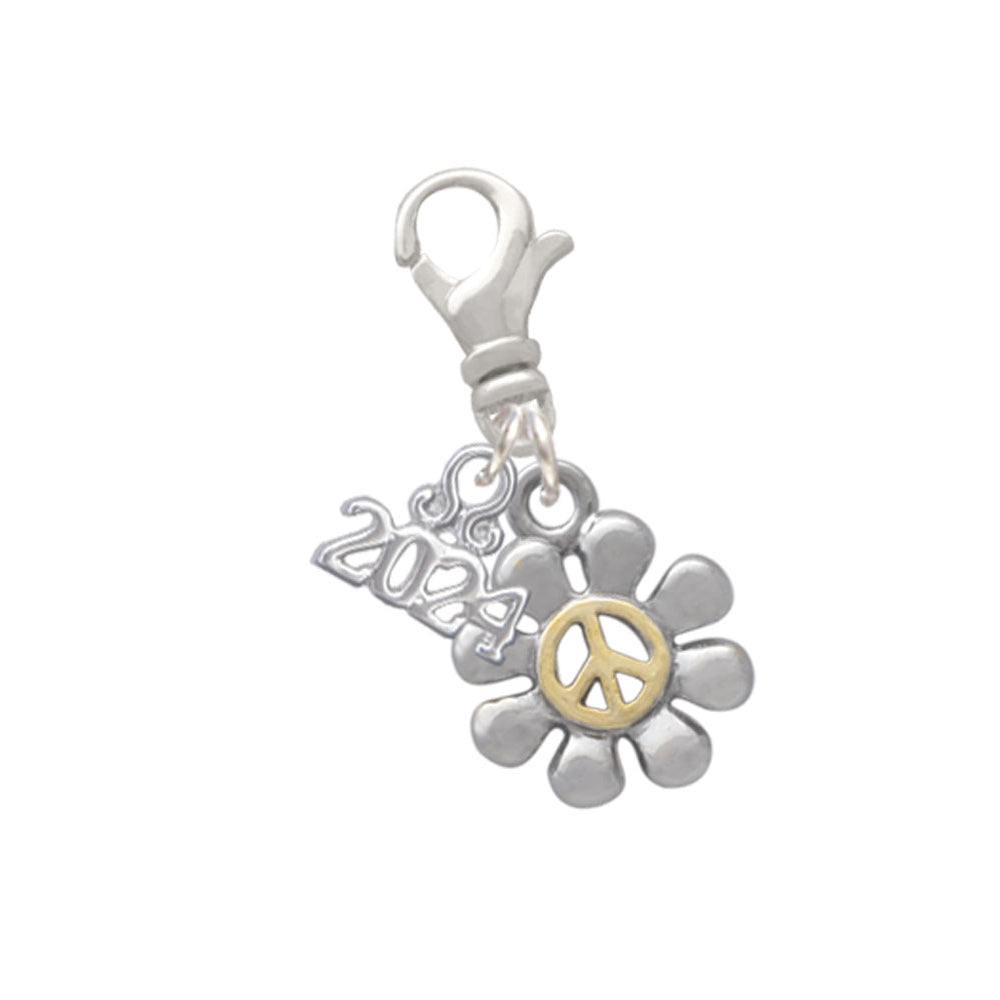 Delight Jewelry Two-tone Small Daisy with Peace Sign Clip on Charm with Year 2024 Image 1