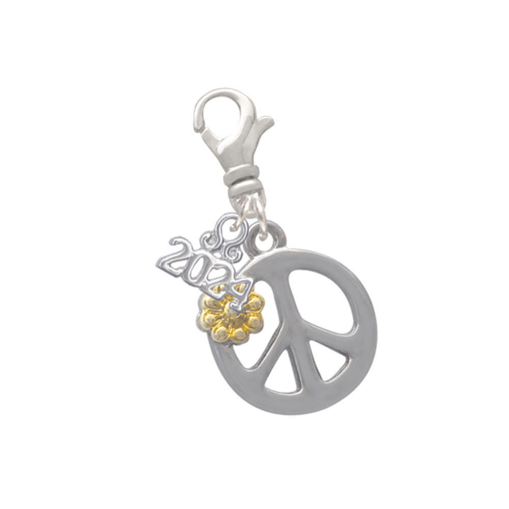 Delight Jewelry Two-tone Large Peace Sign with Daisy and Crystal Clip on Charm with Year 2024 Image 1