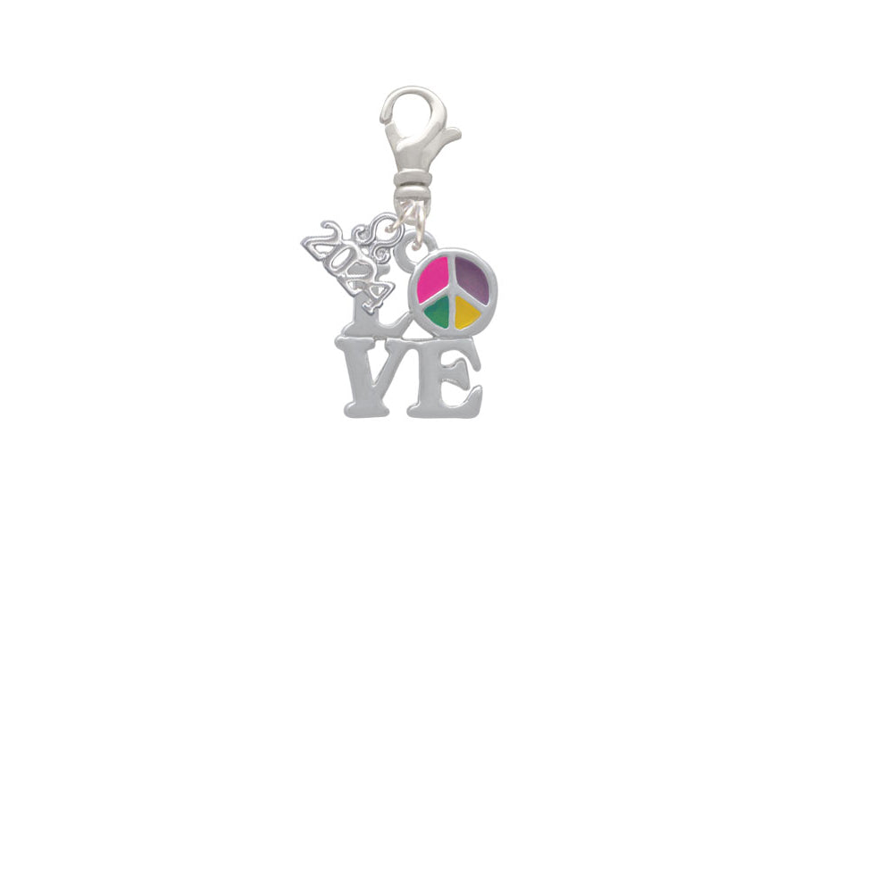 Delight Jewelry Silvertone Love with Multicolored Peace Sign Clip on Charm with Year 2024 Image 2