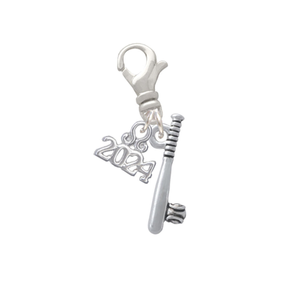 Delight Jewelry Silvertone Baseball Bat and Ball Clip on Charm with Year 2024 Image 1