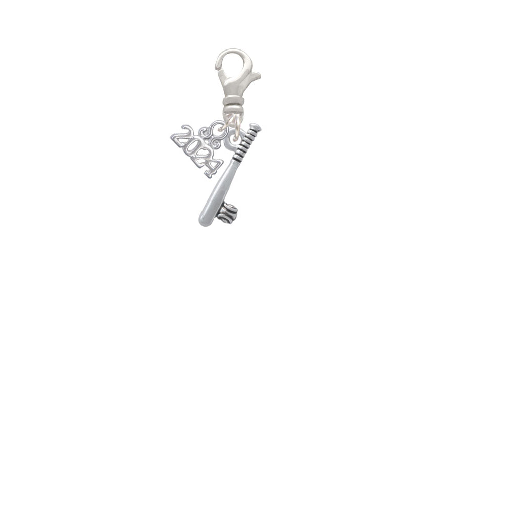 Delight Jewelry Silvertone Baseball Bat and Ball Clip on Charm with Year 2024 Image 2