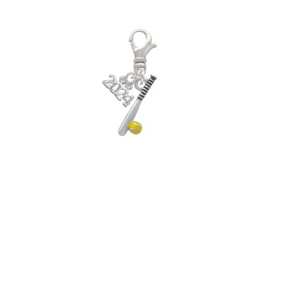 Delight Jewelry Silvertone Enamel Softball and Bat Clip on Charm with Year 2024 Image 2