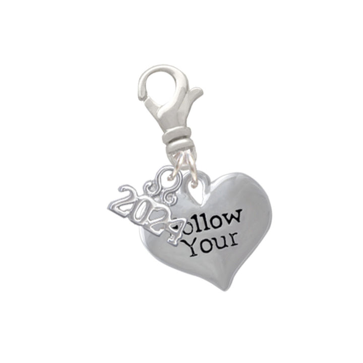 Delight Jewelry Silvertone Follow Your Heart Clip on Charm with Year 2024 Image 1