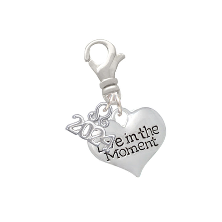 Delight Jewelry Silvertone Live in the Moment Heart Clip on Charm with Year 2024 Image 1