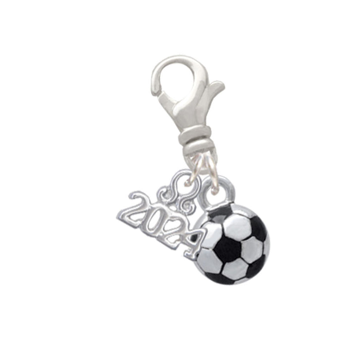 Delight Jewelry Silvertone 3-D Soccer ball Clip on Charm with Year 2024 Image 1