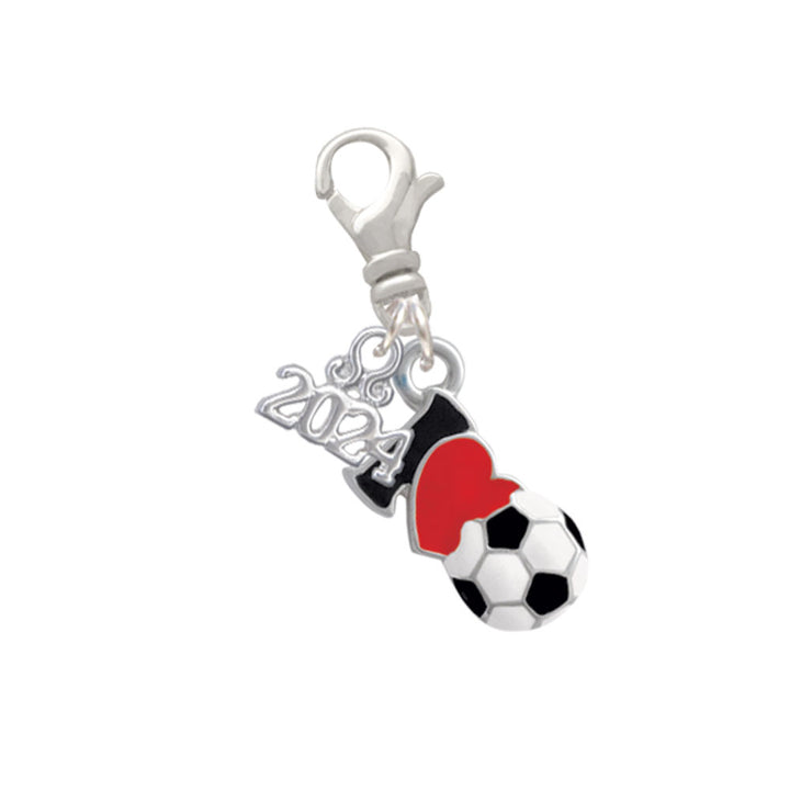 Delight Jewelry Silvertone I love Soccer - Red Heart Clip on Charm with Year 2024 Image 1