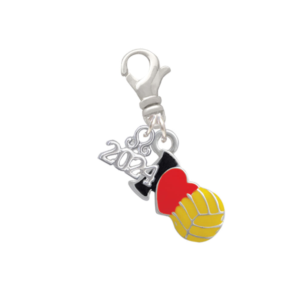 Delight Jewelry Silvertone I Love Water polo - Red Heart Clip on Charm with Year 2024 Image 1