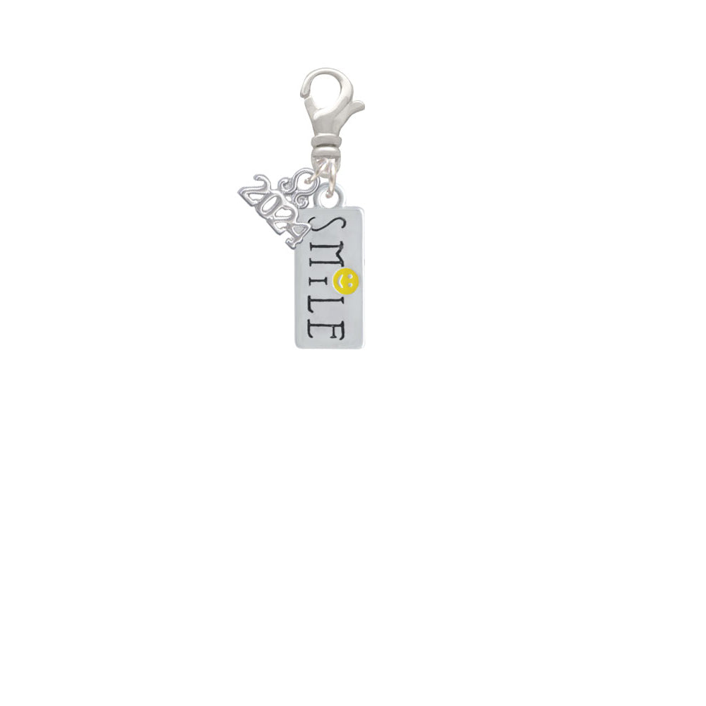 Delight Jewelry Silvertone Smile with Smiley Face Rectangle Clip on Charm with Year 2024 Image 2