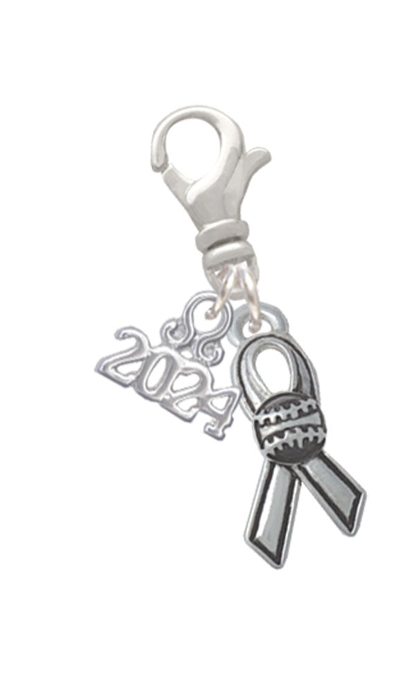 Delight Jewelry Silvertone Ribbon with Softball Clip on Charm with Year 2024 Image 1