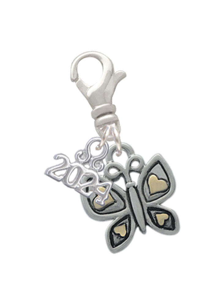 Delight Jewelry Two-tone Butterfly with Hearts Clip on Charm with Year 2024 Image 1