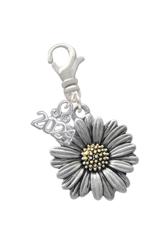 Delight Jewelry Two-tone Large Daisy Flower Clip on Charm with Year 2024 Image 1