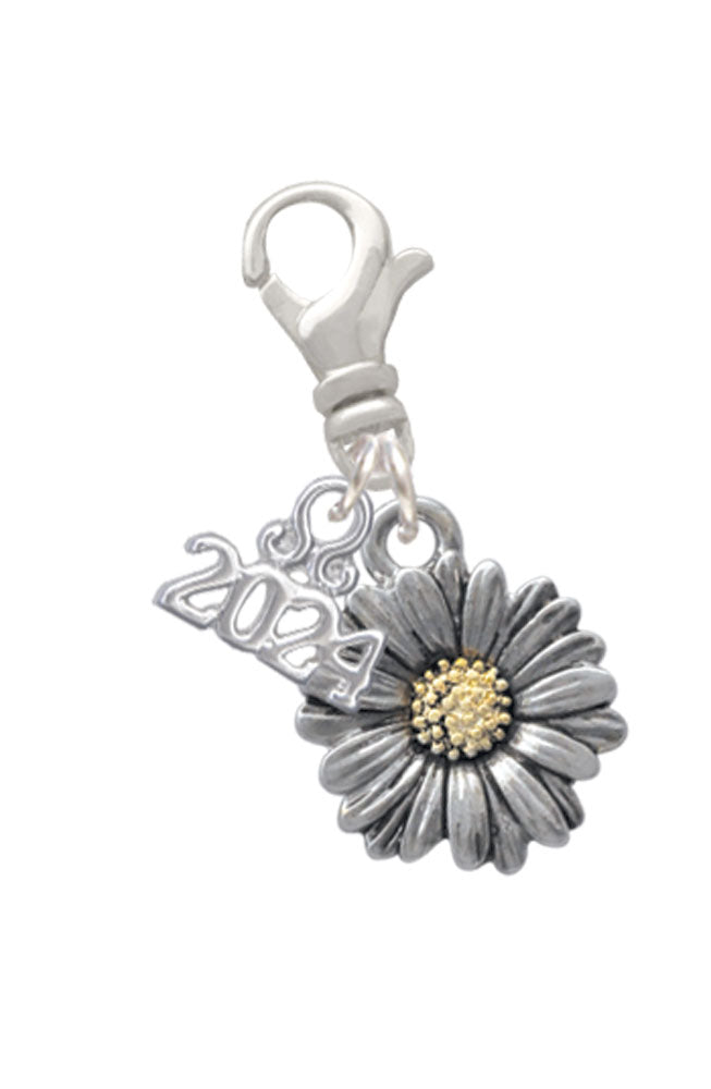 Delight Jewelry Two-tone Daisy Flower Clip on Charm with Year 2024 Image 1