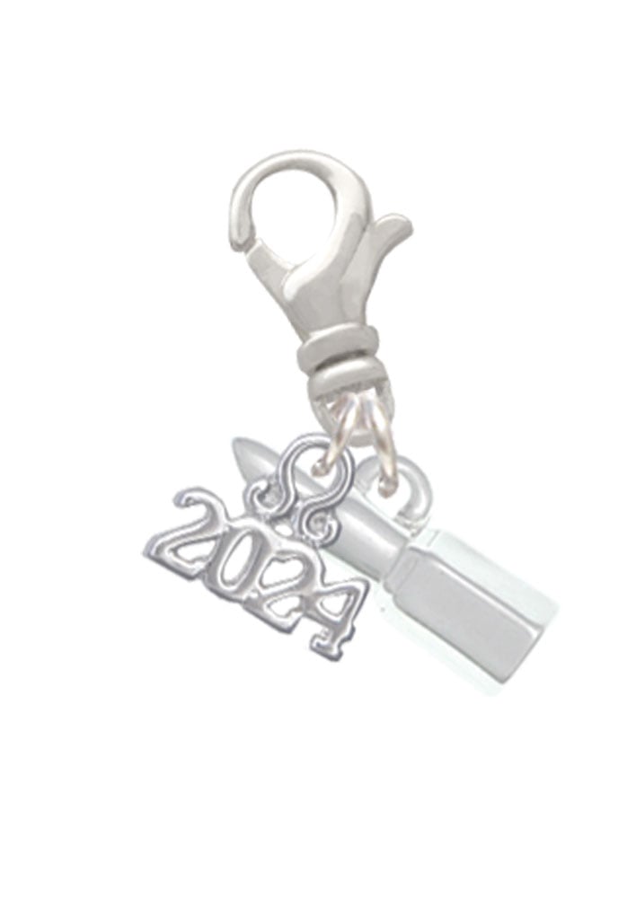 Delight Jewelry Silvertone 3-D Lipstick Clip on Charm with Year 2024 Image 1