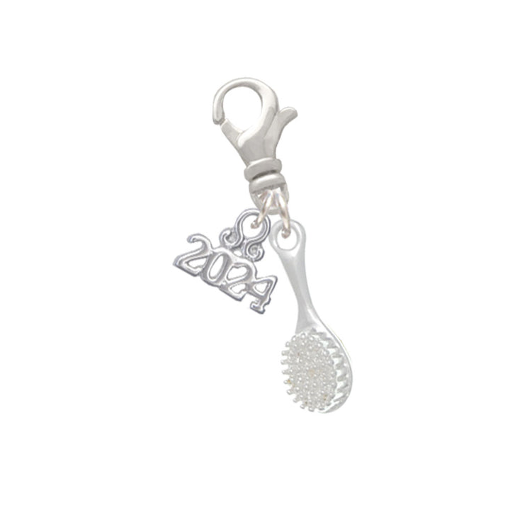 Delight Jewelry Silvertone 3-D Hair Brush Clip on Charm with Year 2024 Image 1