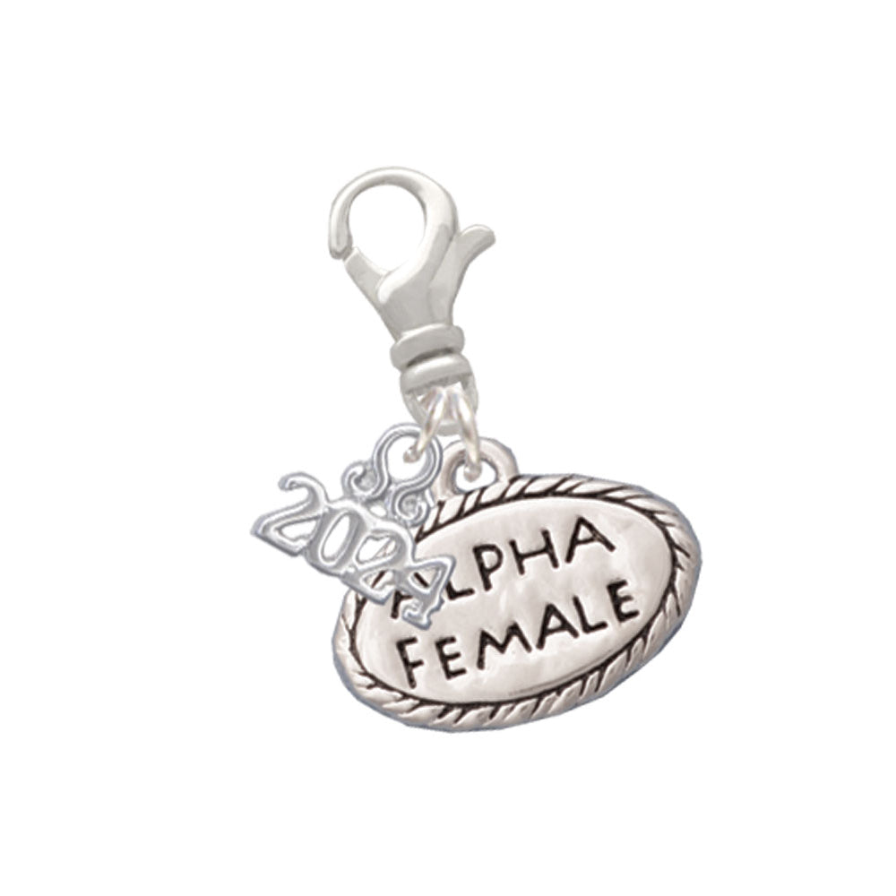 Delight Jewelry Silvertone Alpha Female Oval Clip on Charm with Year 2024 Image 1