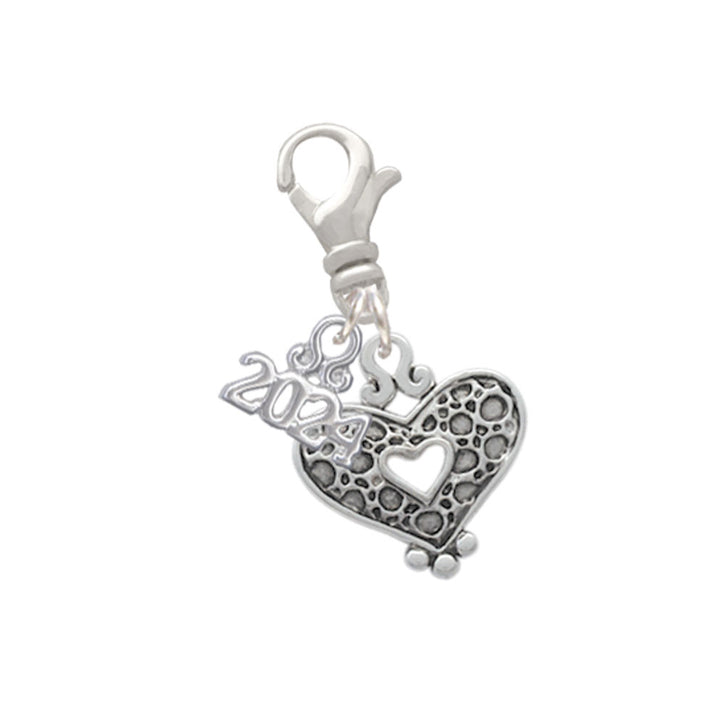 Delight Jewelry Antiqued Reptile Print Open Heart Clip on Charm with Year 2024 Image 1