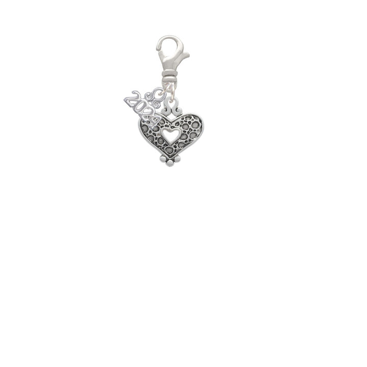 Delight Jewelry Antiqued Reptile Print Open Heart Clip on Charm with Year 2024 Image 2
