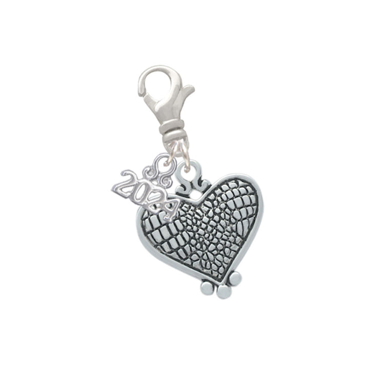 Delight Jewelry Antiqued Snake Print Heart Clip on Charm with Year 2024 Image 1