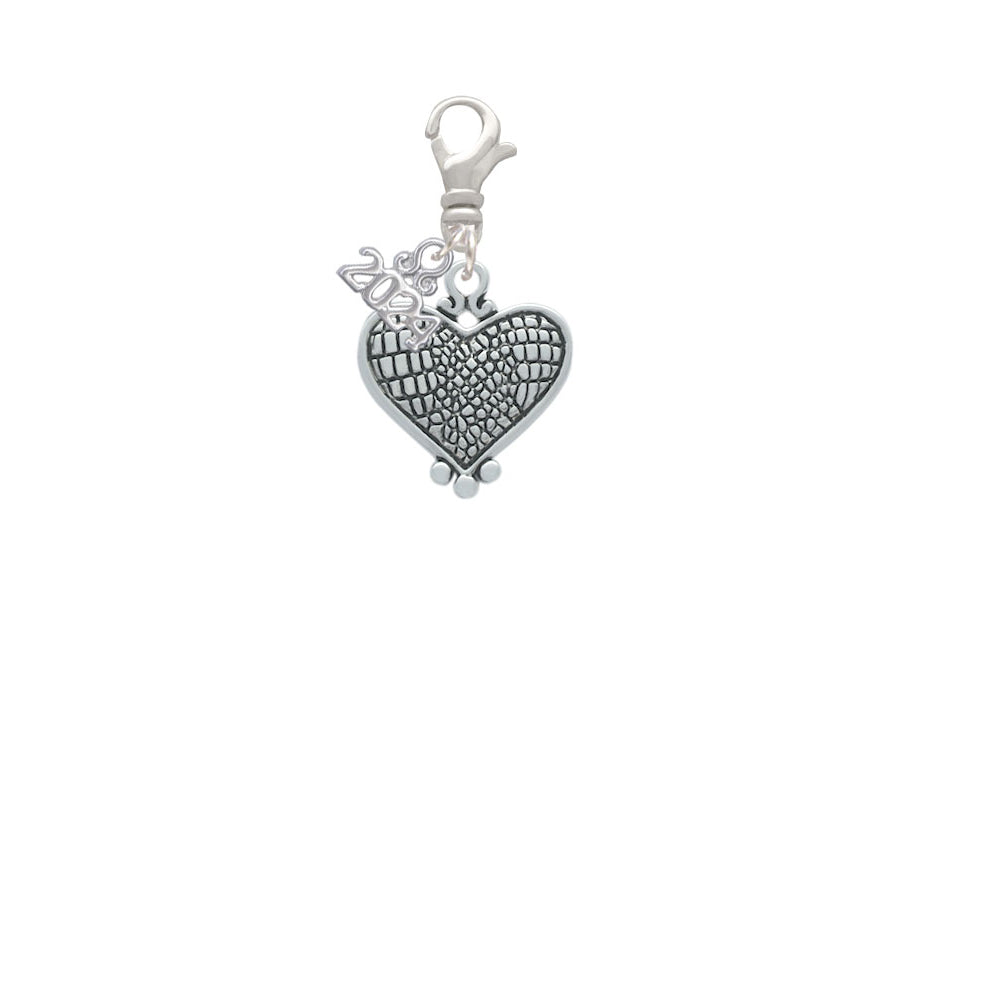 Delight Jewelry Antiqued Snake Print Heart Clip on Charm with Year 2024 Image 2