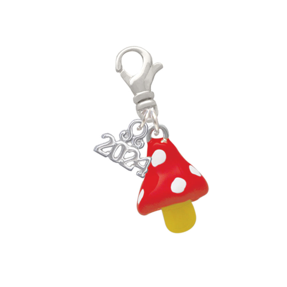 Delight Jewelry Silvertone 3-D Red and White Mushroom Clip on Charm with Year 2024 Image 1