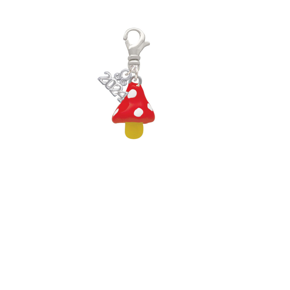 Delight Jewelry Silvertone 3-D Red and White Mushroom Clip on Charm with Year 2024 Image 2