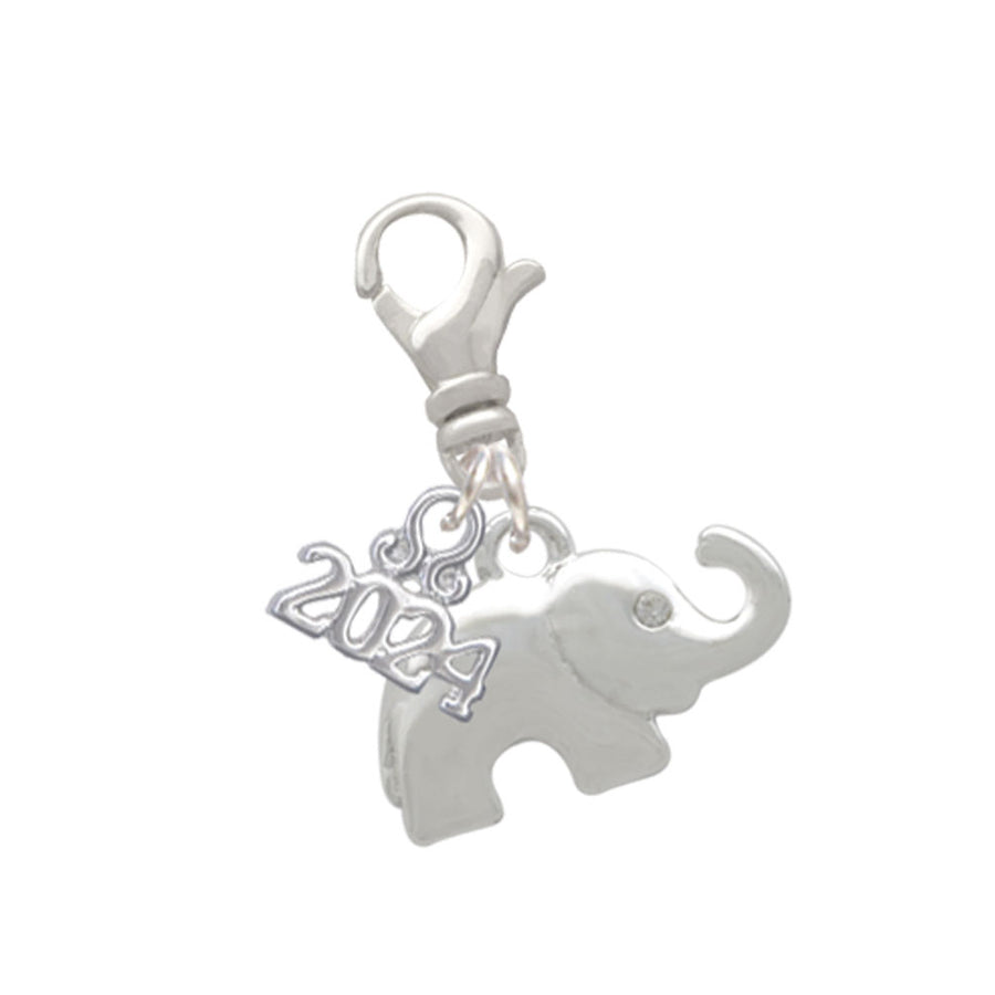 Delight Jewelry Silvertone Elephant with Crystal Eyes Clip on Charm with Year 2024 Image 1