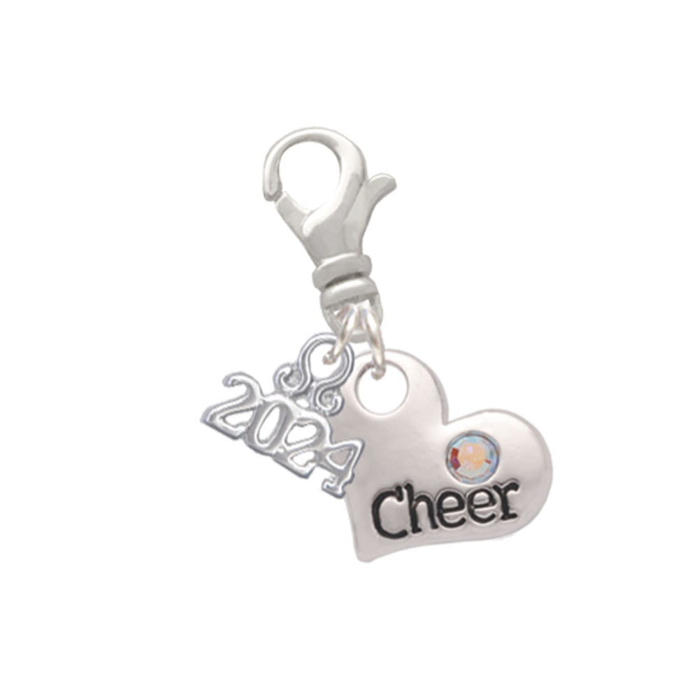 Delight Jewelry Silvertone Cheer Heart with AB Crystal Clip on Charm with Year 2024 Image 1