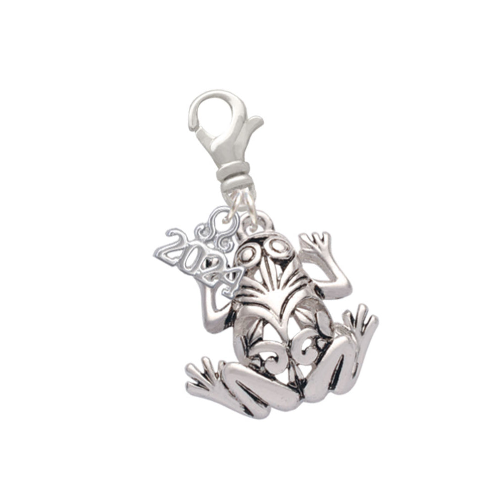 Delight Jewelry Silvertone Large Filigree Frog Clip on Charm with Year 2024 Image 1