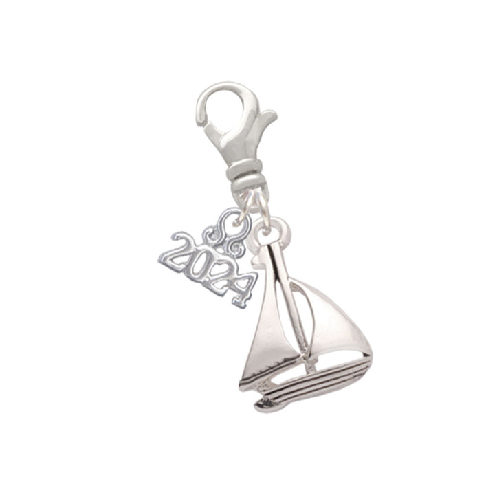 Delight Jewelry Silvertone Antiqued Sailboat Clip on Charm with Year 2024 Image 1