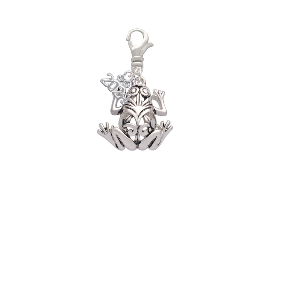 Delight Jewelry Silvertone Large Filigree Frog Clip on Charm with Year 2024 Image 2