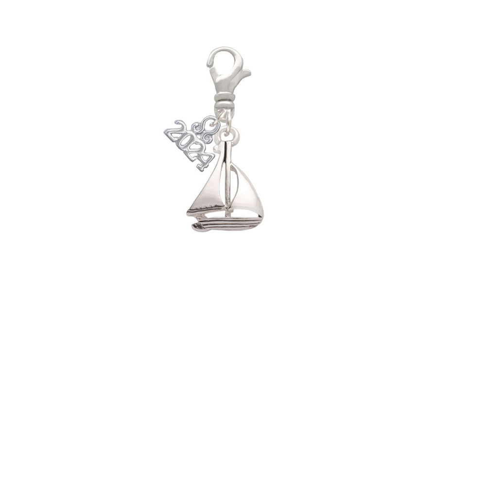 Delight Jewelry Silvertone Antiqued Sailboat Clip on Charm with Year 2024 Image 2