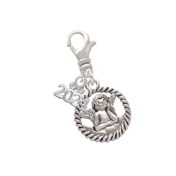 Delight Jewelry Silvertone Raphael Angel in Rope Wreath Clip on Charm with Year 2024 Image 1
