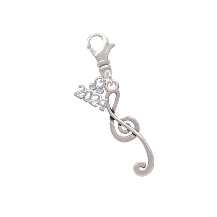 Delight Jewelry Silvertone Long Curly Clef Clip on Charm with Year 2024 Image 1