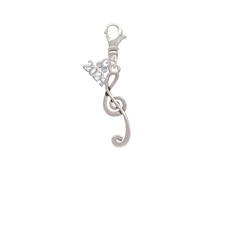 Delight Jewelry Silvertone Long Curly Clef Clip on Charm with Year 2024 Image 2