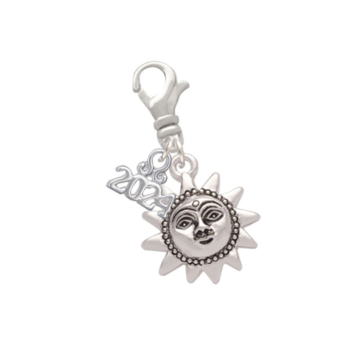 Delight Jewelry Silvertone Sun Face with Beaded Edging Clip on Charm with Year 2024 Image 1