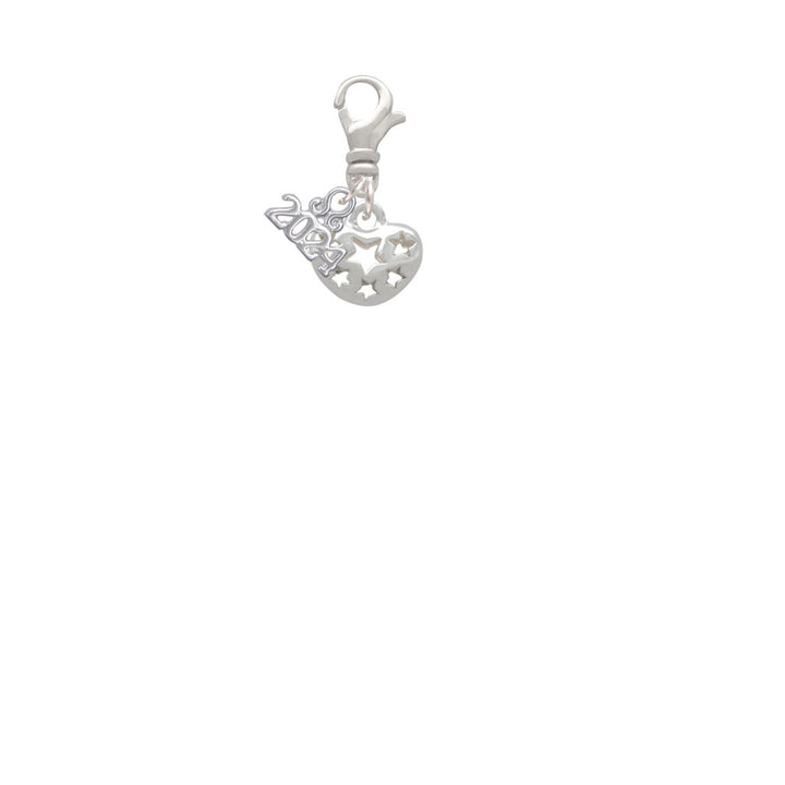 Delight Jewelry Silvertone Small Heart with Cut Out Stars Clip on Charm with Year 2024 Image 2