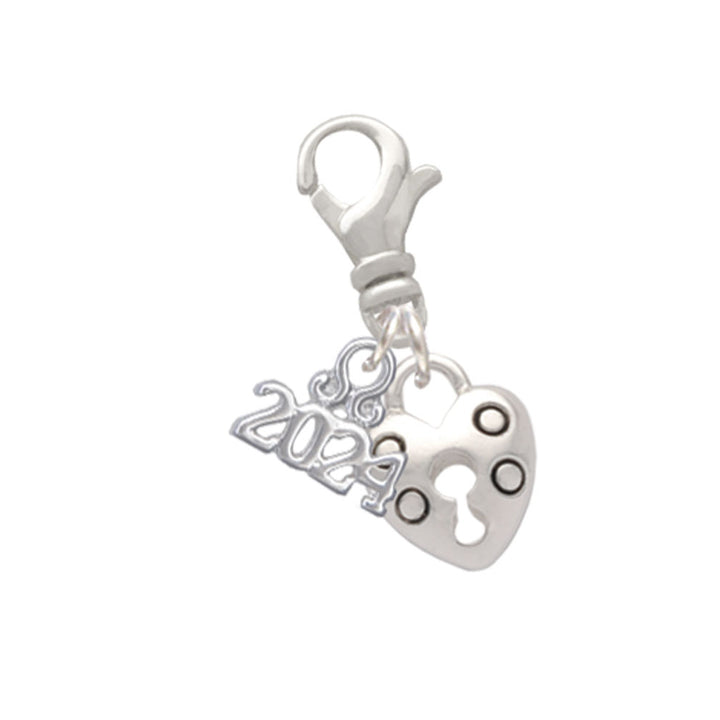 Delight Jewelry Silvertone Small Heart Lock with Keyhole Clip on Charm with Year 2024 Image 1
