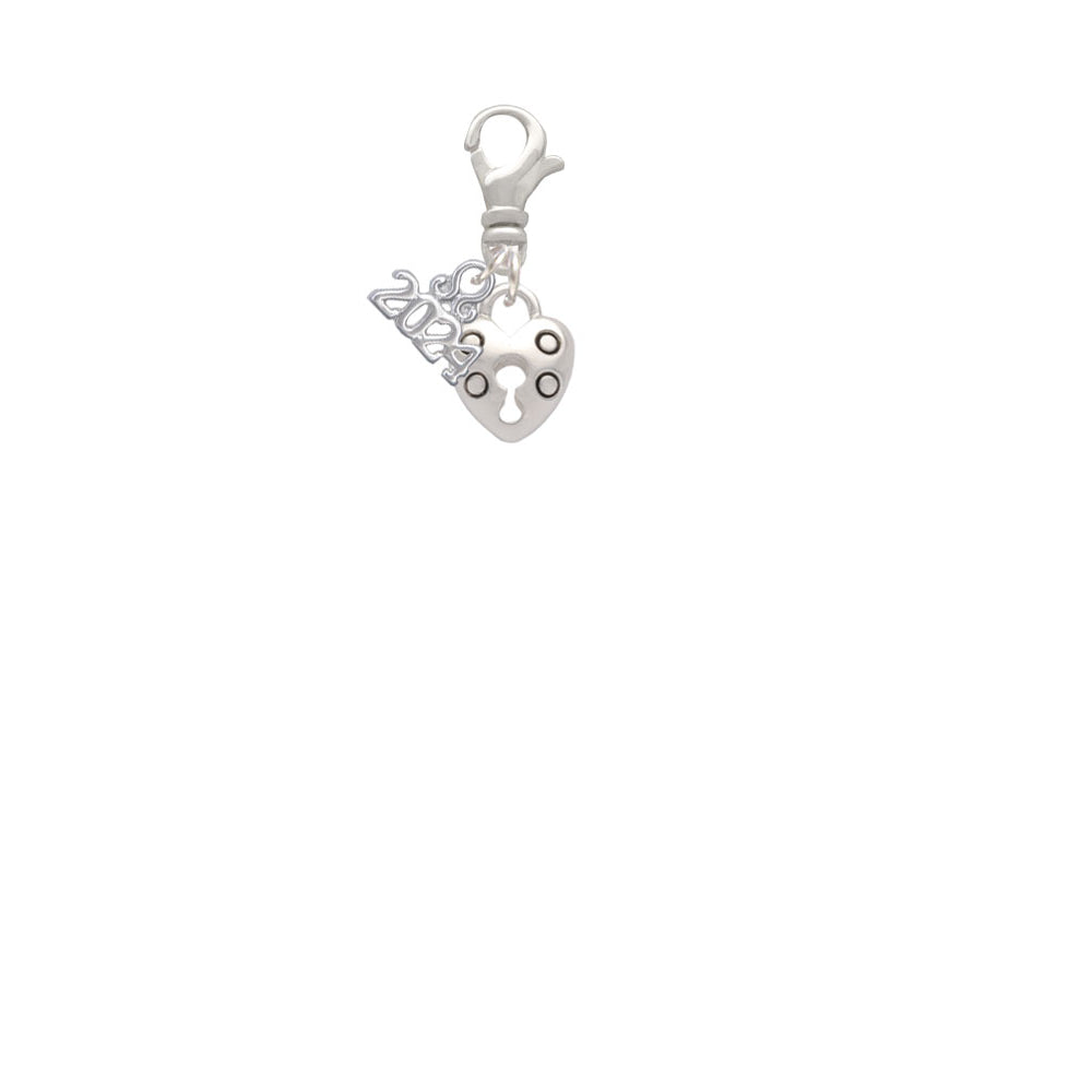 Delight Jewelry Silvertone Small Heart Lock with Keyhole Clip on Charm with Year 2024 Image 2