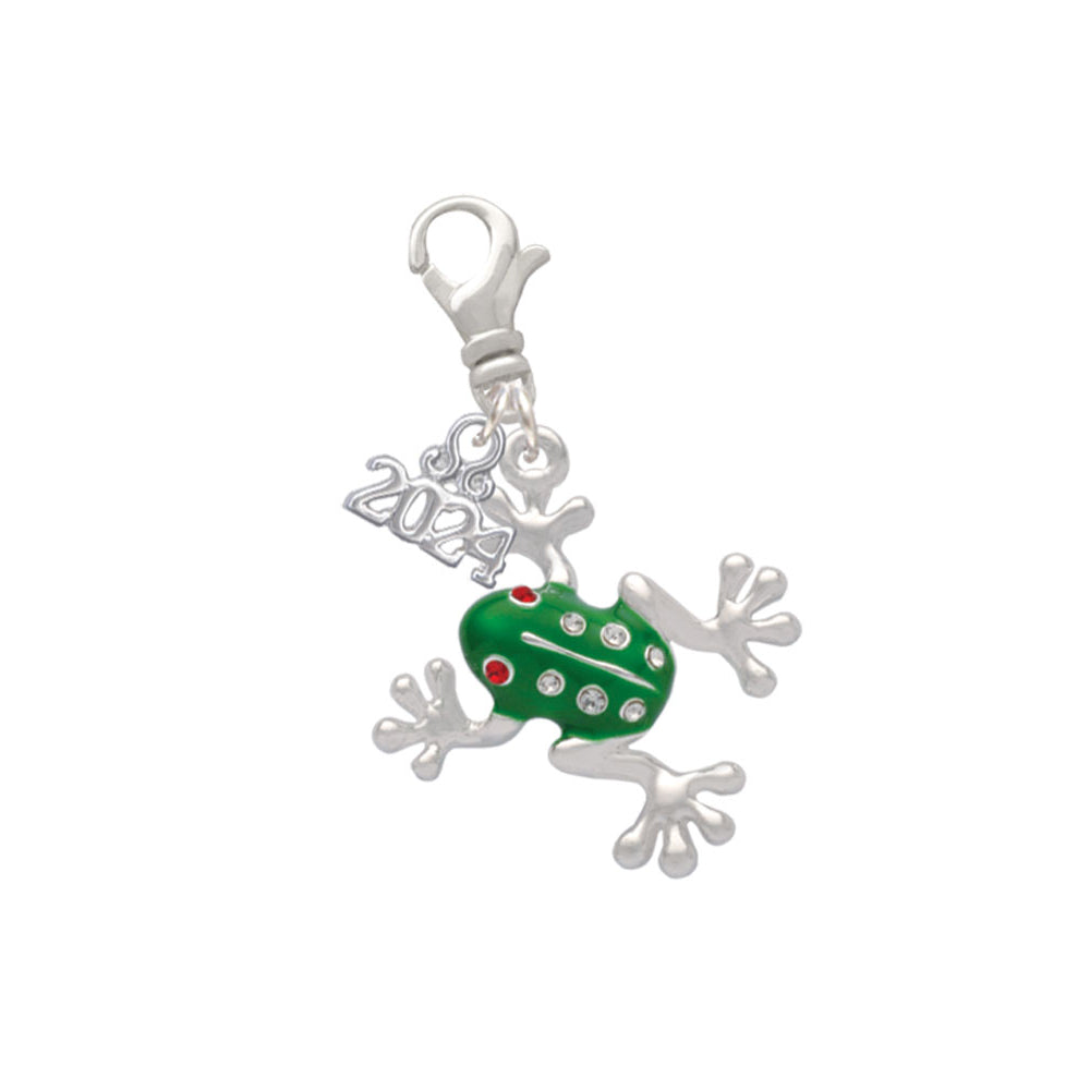 Delight Jewelry Silvertone Green Frog with Crystals Clip on Charm with Year 2024 Image 1